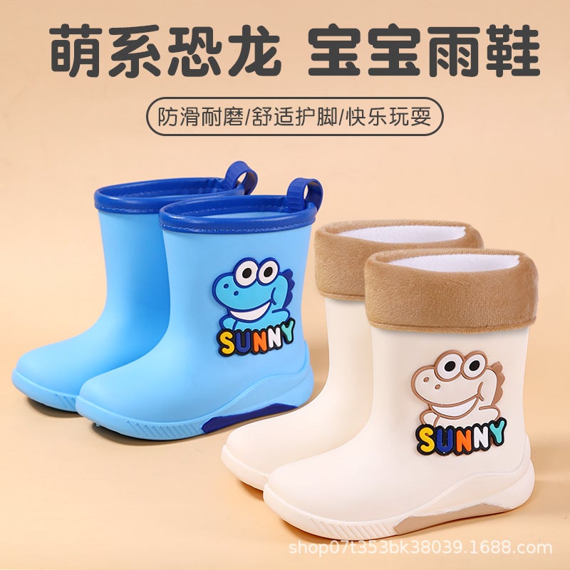 New Children'S Rain Shoes Boys Dinosaur Baby Rain Boots Primary School Students Cotton Warm Rubber Shoes Water Shoes Children'S Shoes - Image 3